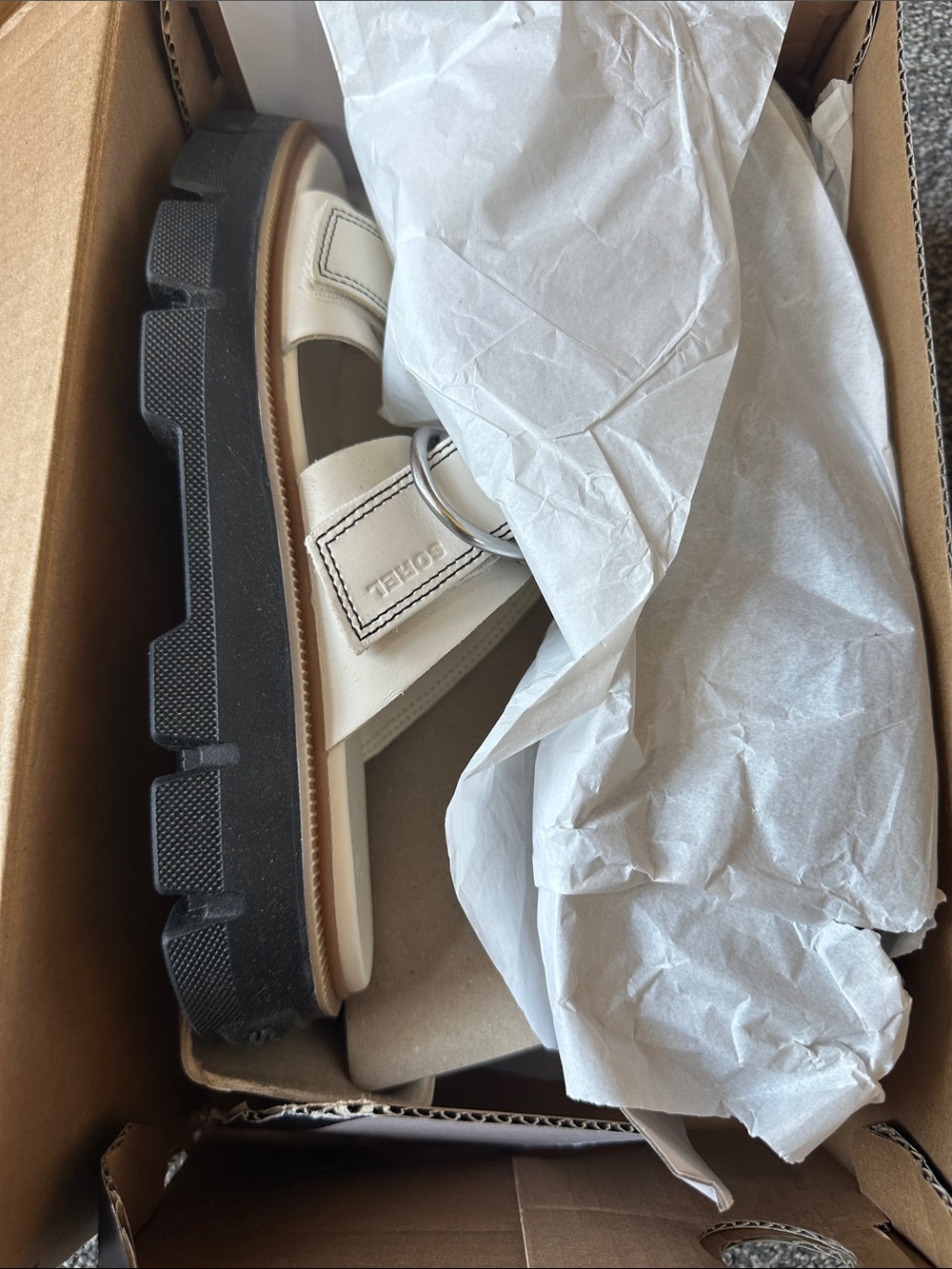 Sorel Rein Slide Cream Chunky Sandal with Silver Ring Accent - Picture 5 of 8